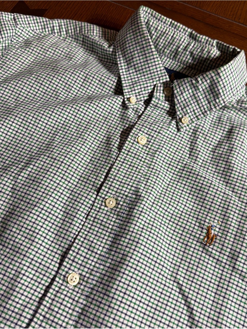Ralph Lauren Green & Navy Micro-Check Button-Down Shirt